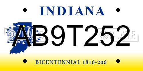 AB9T252 Indiana License Plate