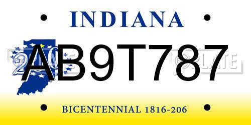 AB9T787 Indiana License Plate