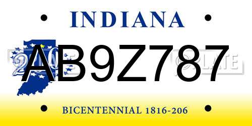 AB9Z787 Indiana License Plate