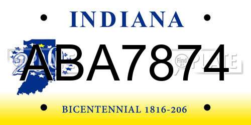 ABA7874 Indiana License Plate