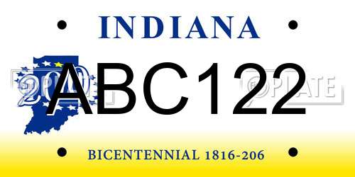 ABC122 Indiana License Plate