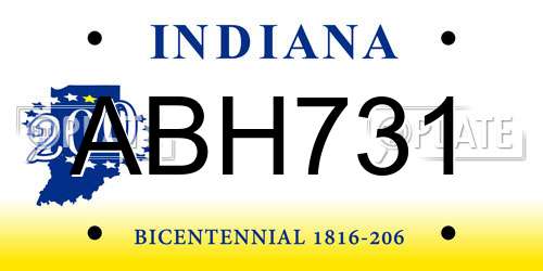 ABH731 Indiana License Plate