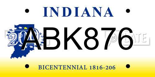 ABK876 Indiana License Plate