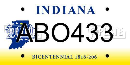 ABO433 Indiana License Plate