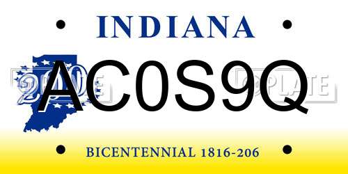 AC0S9Q Indiana License Plate