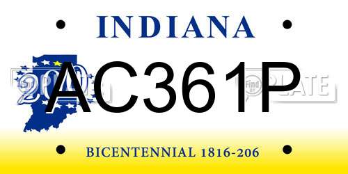 AC361P Indiana License Plate