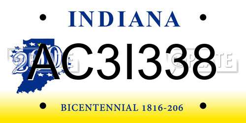 AC3I338 Indiana License Plate