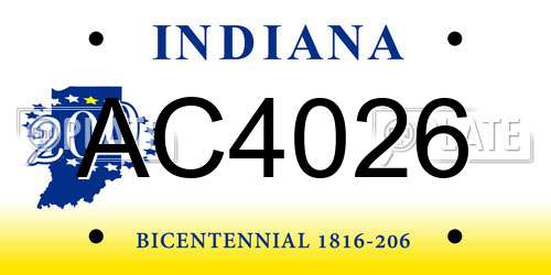 AC4026 Indiana License Plate