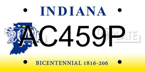 AC459P Indiana License Plate