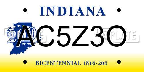 AC5Z3O Indiana License Plate