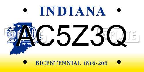 AC5Z3Q Indiana License Plate