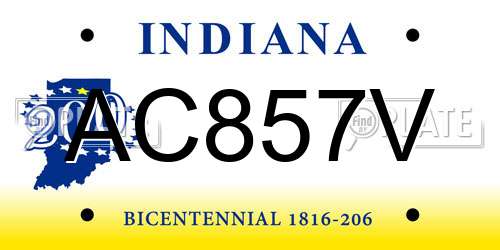 AC857V Indiana License Plate