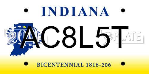 AC8L5T Indiana License Plate