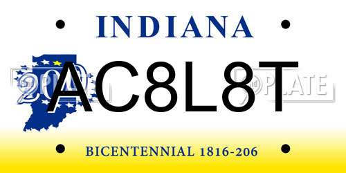 AC8L8T Indiana License Plate