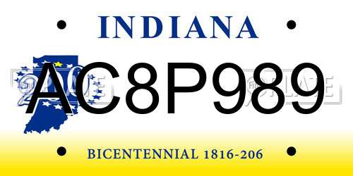 AC8P989 Indiana License Plate