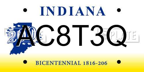 AC8T3Q Indiana License Plate