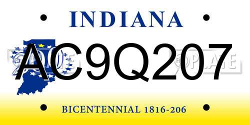 AC9Q207 Indiana License Plate