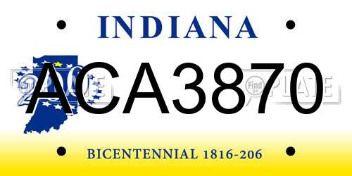 ACA3870 Indiana License Plate