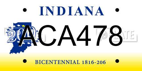 ACA478 Indiana License Plate