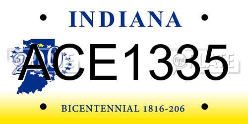 ACE1335 Indiana License Plate