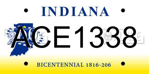 ACE1338 Indiana License Plate