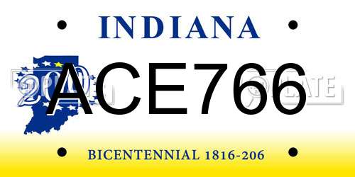 ACE766 Indiana License Plate