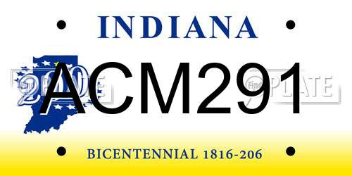ACM291 Indiana License Plate