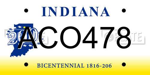 ACO478 Indiana License Plate