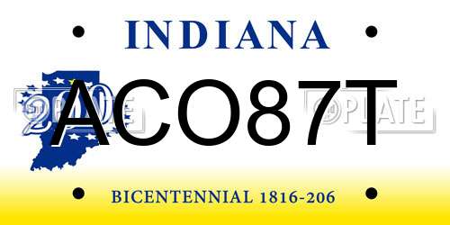 ACO87T Indiana License Plate