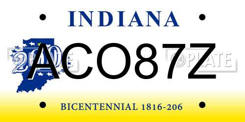 ACO87Z Indiana License Plate