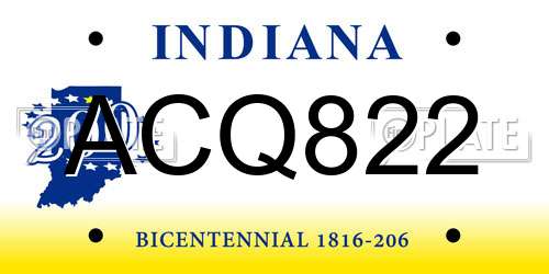 ACQ822 Indiana License Plate