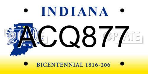 ACQ877 Indiana License Plate