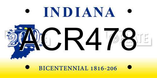 ACR478 Indiana License Plate