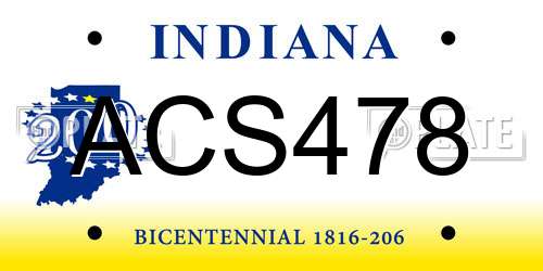 ACS478 Indiana License Plate