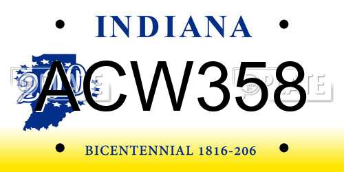 ACW358 Indiana License Plate