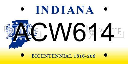 ACW614 Indiana License Plate