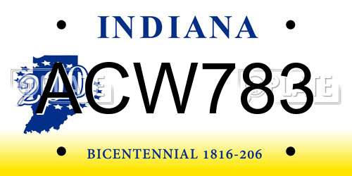 ACW783 Indiana License Plate