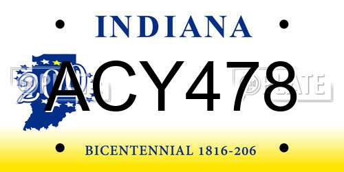 ACY478 Indiana License Plate