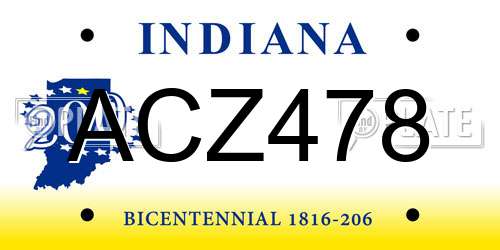 ACZ478 Indiana License Plate