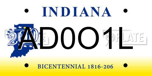 AD0O1L Indiana License Plate