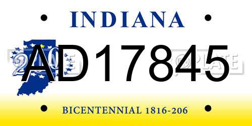 AD17845 Indiana License Plate