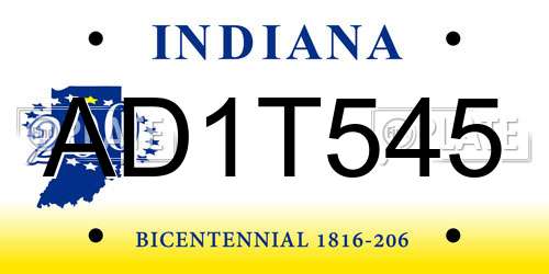 AD1T545 Indiana License Plate