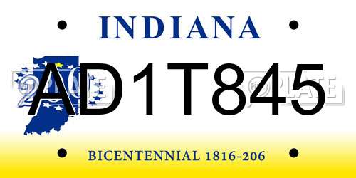 AD1T845 Indiana License Plate