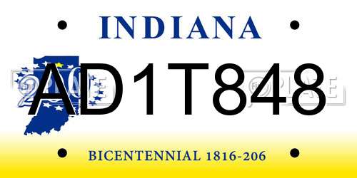 AD1T848 Indiana License Plate