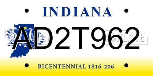 AD2T962 Indiana License Plate