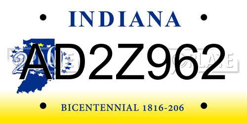 AD2Z962 Indiana License Plate