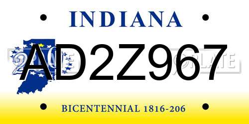 AD2Z967 Indiana License Plate