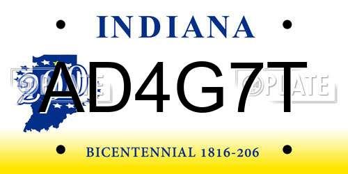 AD4G7T Indiana License Plate
