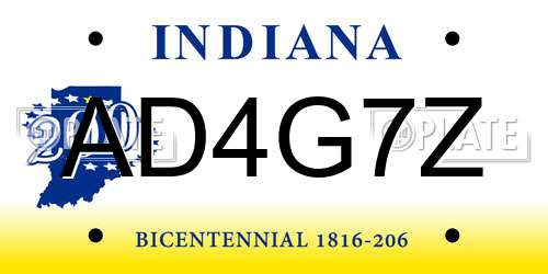 AD4G7Z Indiana License Plate