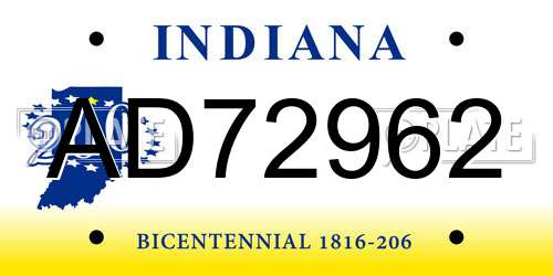 AD72962 Indiana License Plate